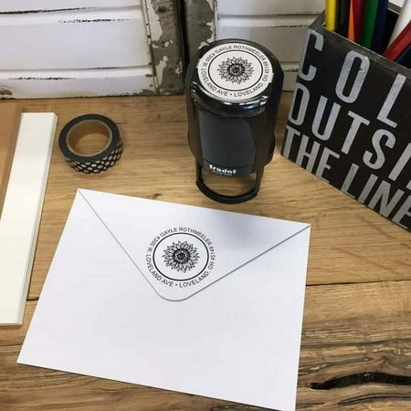 Personalized Round Self-Inking Rubber Stamp - Sunflower
