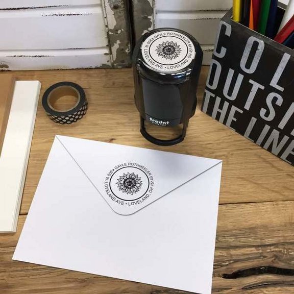 Personalized Round Self-Inking Rubber Stamp - Sunflower