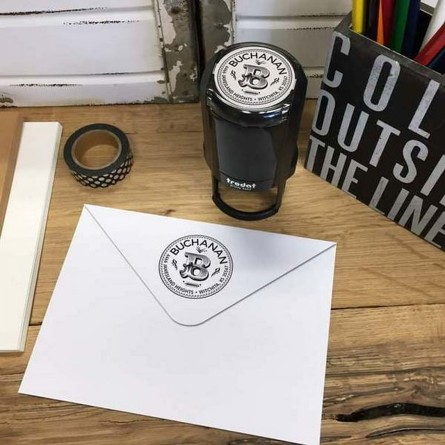Personalized Round Self-Inking Rubber Stamp - The Buchanan