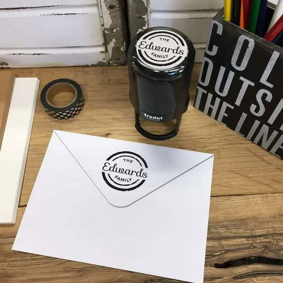 Personalized Round Self-Inking Rubber Stamp - The Edwards