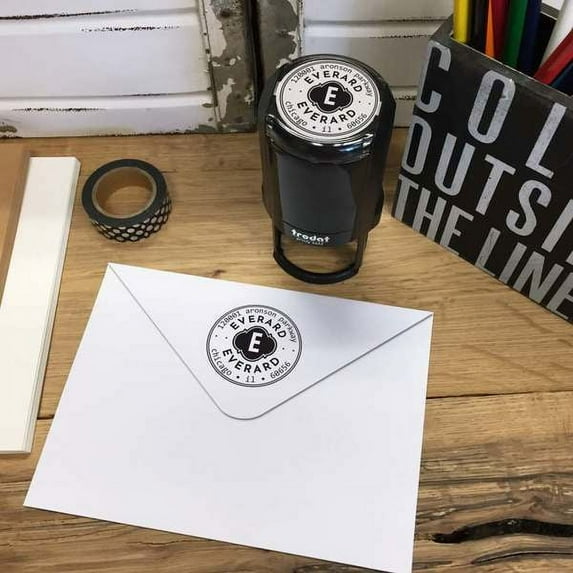 Personalized Round Self-Inking Rubber Stamp - The Everard
