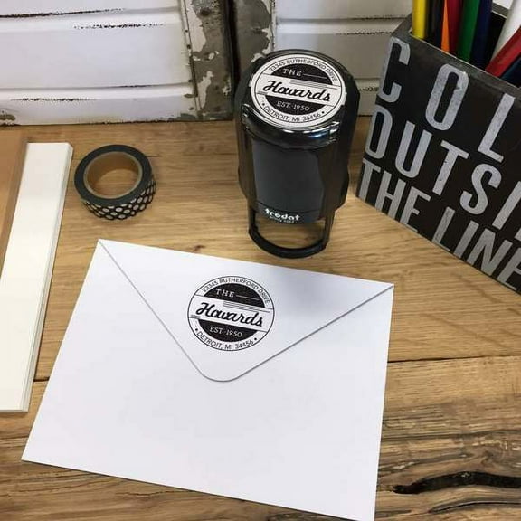 Personalized Round Self-Inking Rubber Stamp - The Howards