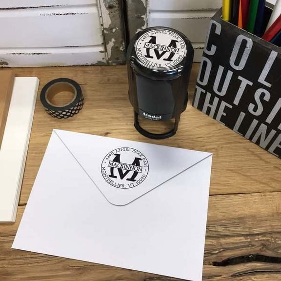 Personalized Round Self-Inking Rubber Stamp - The Mackinnon