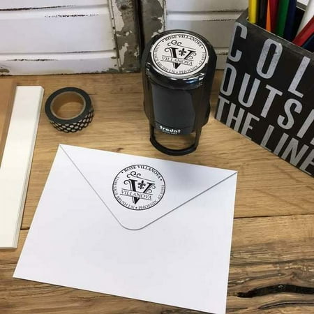 Personalized Round Self-Inking Rubber Stamp - Villanova Scroll