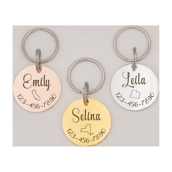 Personalized Round Stainless Steel Pet License Pet Dog Cat Tags - Engravable Pet's Name and State Pet ID Pet Accessories - Custom Small, Medium, Large Pet Dog Tags [Silver]