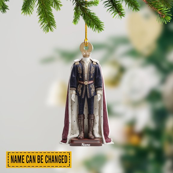 Personalized Royal Prince Ornament, Custom Name King in Regal Attire Car Rearview Mirror Charm, Majestic Fairy Tale Holiday Decor Gift