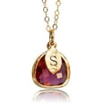 thumbnail image 1 of Personalized Ruby Necklace, Bridesmaid Necklace, July Birthstone Necklace, Custom Initial Necklace, Birthday Gift for Her, Ruby Jewelry - 16" Gold Plated - Leaf Initial H, 1 of 5