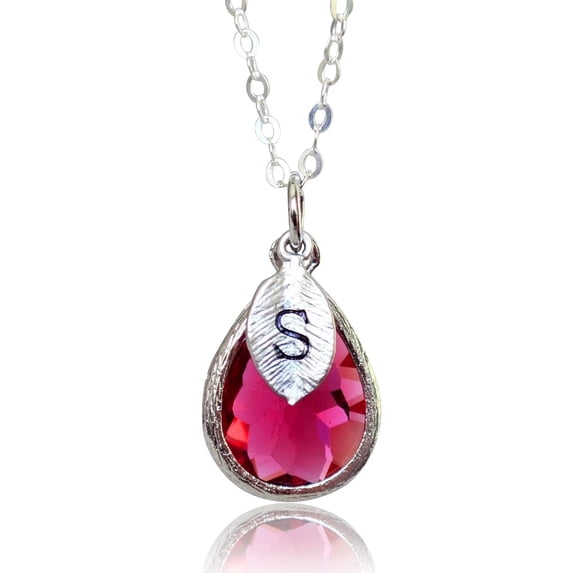 Personalized Ruby Necklace, July Teardrop Birthstone Necklace, Bridesmaid Necklace, Custom Initial Necklace, Birthday Gift for Her - 20" Rose Gold Plated
