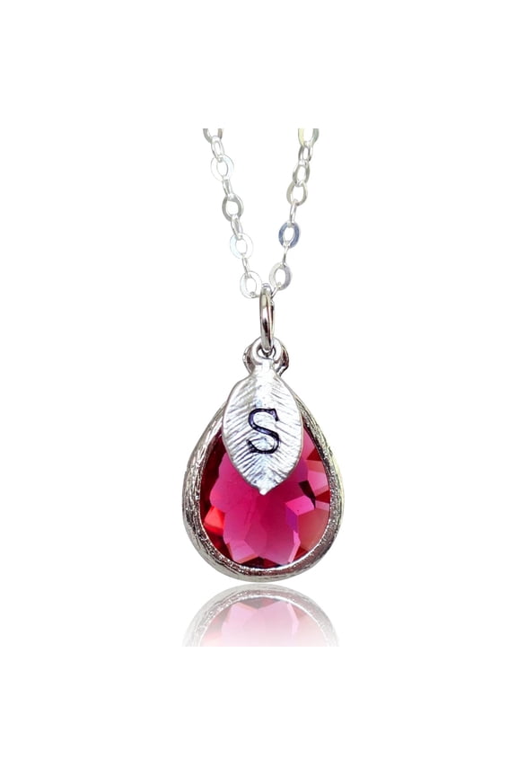 Personalized Ruby Necklace, July Teardrop Birthstone Necklace, Bridesmaid Necklace, Custom Initial Necklace, Birthday Gift for Her - 20" Gold Plated
