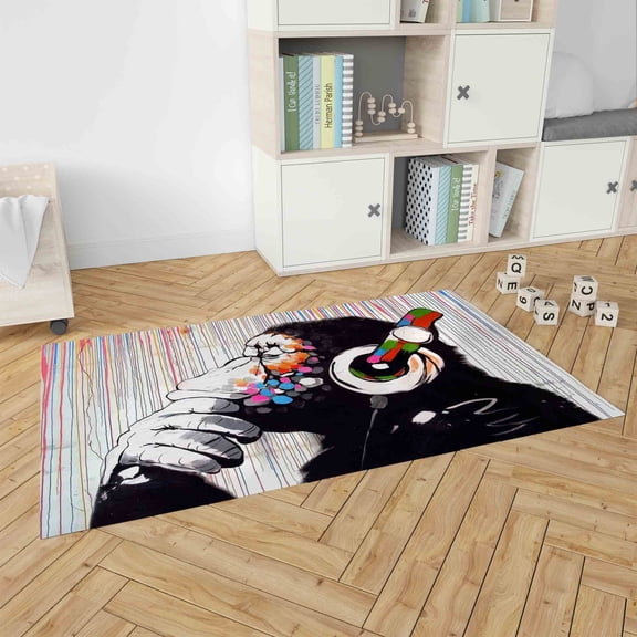 Personalized Rug, Machine Washable Rug, Banksy Monkey Rug, Banksy Thinking Monkey Rugs, Monkey Rugs, Bath Rugs, Banksy Rugs, Accent Rugs, 3.3'x6.5' - 100x200 cm