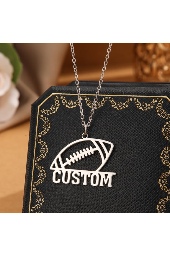 Personalized Rugby Football Name Necklace Customized Stainless Steel Engrave Nameplate Chain Choker For Him Jewelry Gift