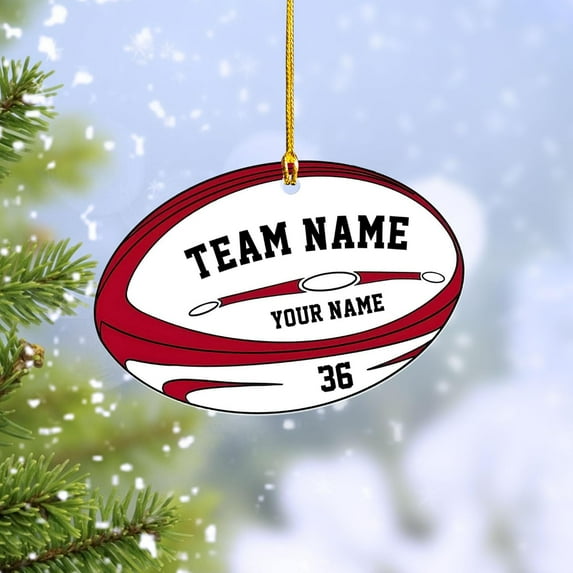 Personalized Rugby Ornament Rugby Player Gift Ornaments Rugby Team Gift Ornament Gift for Rugby Players Sports Ornaments for Christmas Tree Rugby Gifts for Sports (Rugby 10) - 3334 (Red)