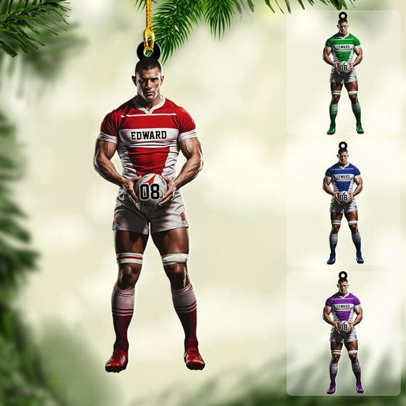 Personalized Rugby Ornament Rugby Player Gift Ornaments Rugby Team Gift Ornament Gift for Rugby Players Sports Ornaments for Christmas Tree Rugby Gifts for Sports (Rugby 19) - 3338 (Red)