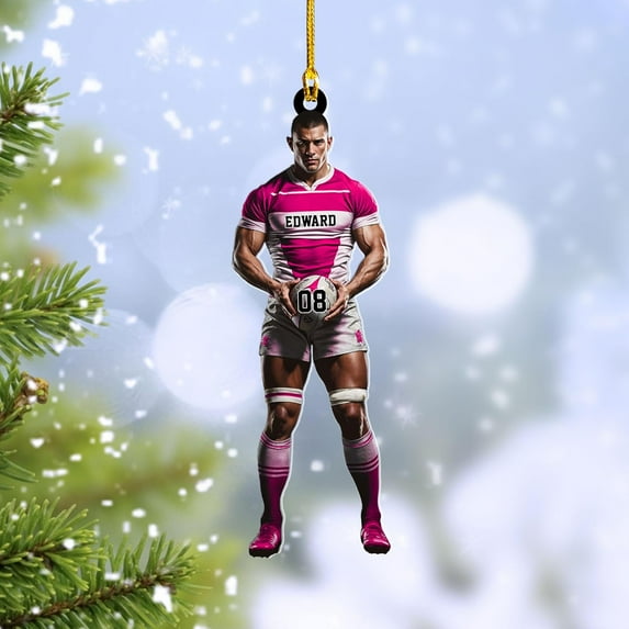 Personalized Rugby Ornament Rugby Player Gift Ornaments Rugby Team Gift Ornament Gift for Rugby Players Sports Ornaments for Christmas Tree Rugby Gifts for Sports (Rugby 19) - 3338 (Pink)