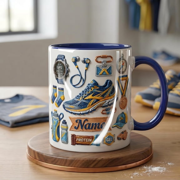 Personalized Running Mug, Marathon Runner Gift, Athletic Coffee Cup, Oil Painting Effect