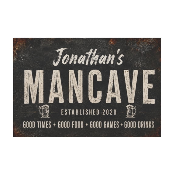 Personalized Rustic Man Cave Canvas Wall Art for Home Bar, Game Room and Basement 12*18in