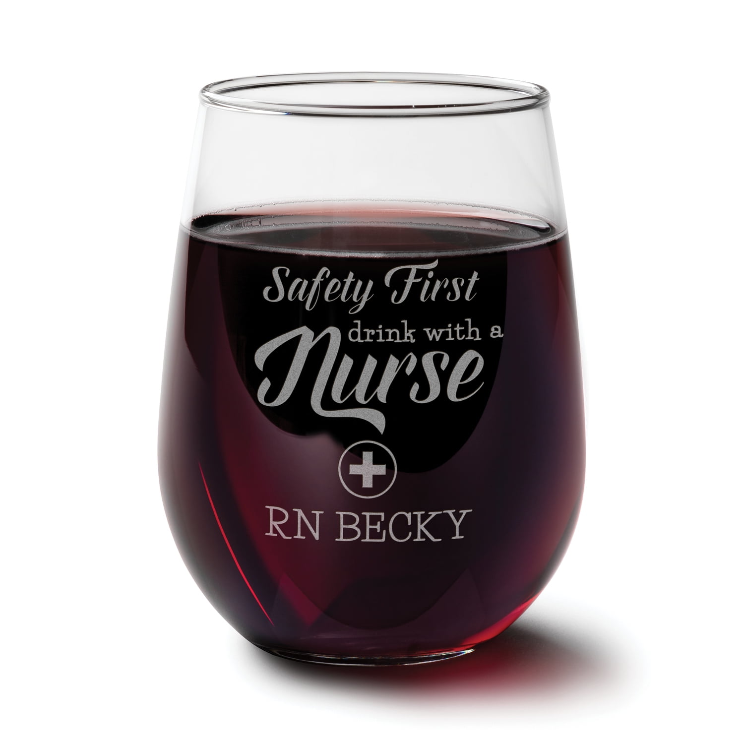Personalized Safety First Nurse Stemless Wine Glass