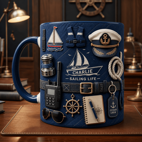 Personalized Sailboat Mug 3D Effect Ocean Blue Sailing Gift for Sailors