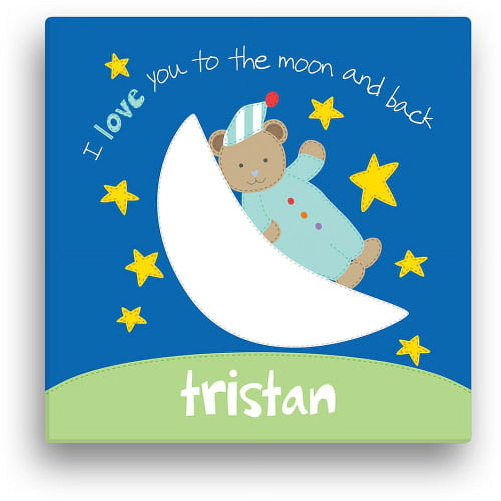 Personalized Sandra Magsamen Moon Bear Blue 12" x 12" Canvas Wall Art with I