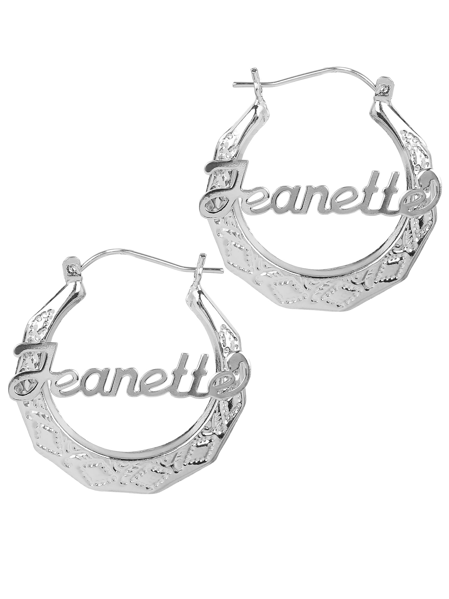 Personalized Sandwich Hoop Earrings with Script Polished Name