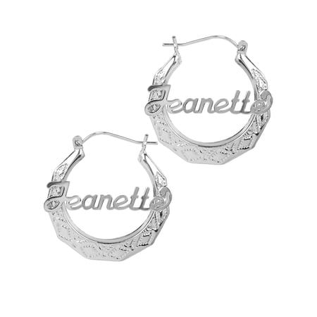 Personalized Sandwich Hoop Earrings with Script Polished Name