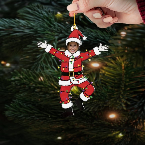Personalized Santa Face Acrylic Christmas Ornament with Lights Custom Photo Cutout Holiday Tree Decor, Funny Festive Home Keepsake Gift