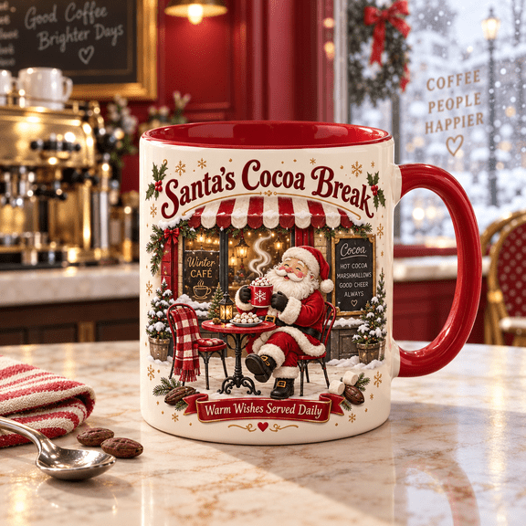 Personalized Santa Hot Cocoa Winter Cafe Ceramic Coffee Mug Christmas Gift