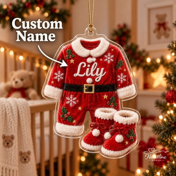 Personalized Santa Outfit Acrylic Ornament Red Booties Christmas Tree Gift