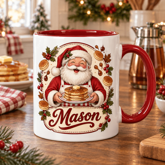 Personalized Santa Pancake Ceramic Coffee Mug Christmas Gift