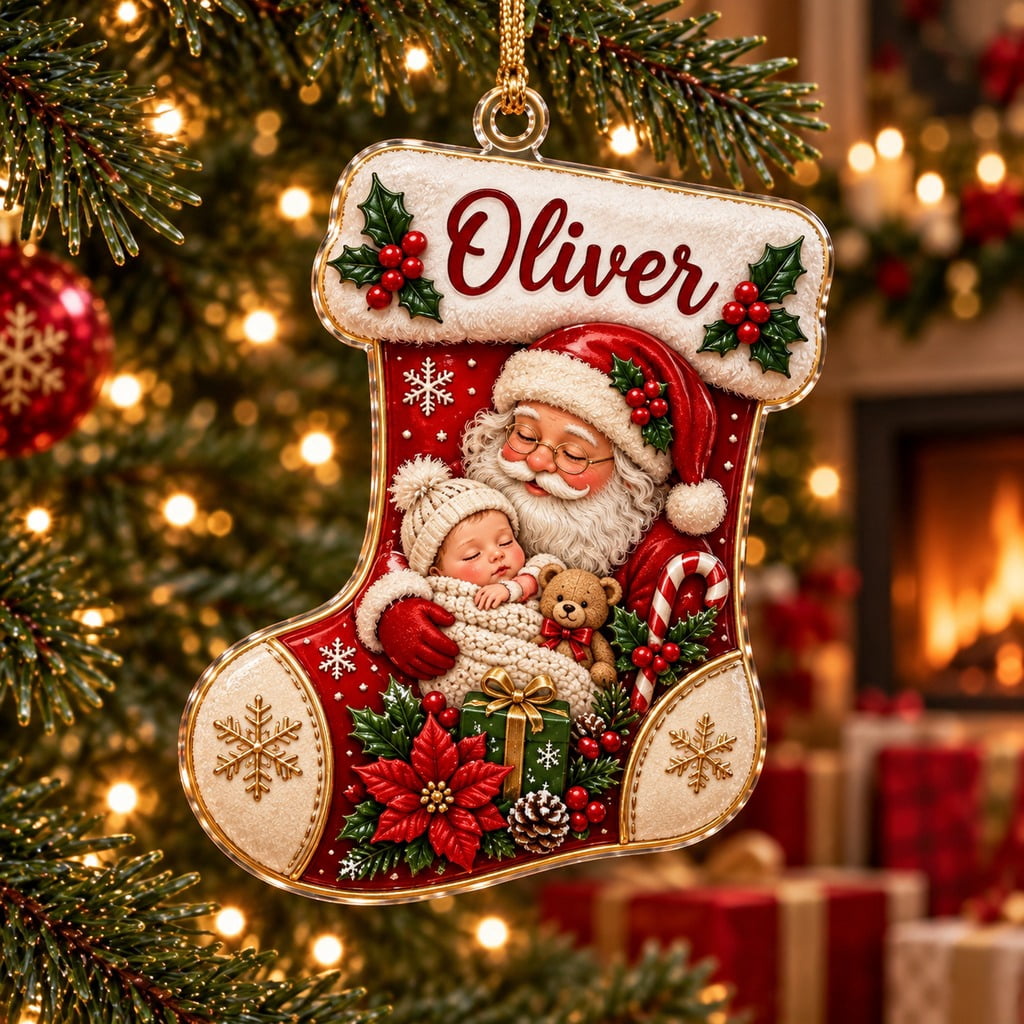 Santa Items Personalized Santa Stocking Christmas Acrylic Ornament - Walmart.com