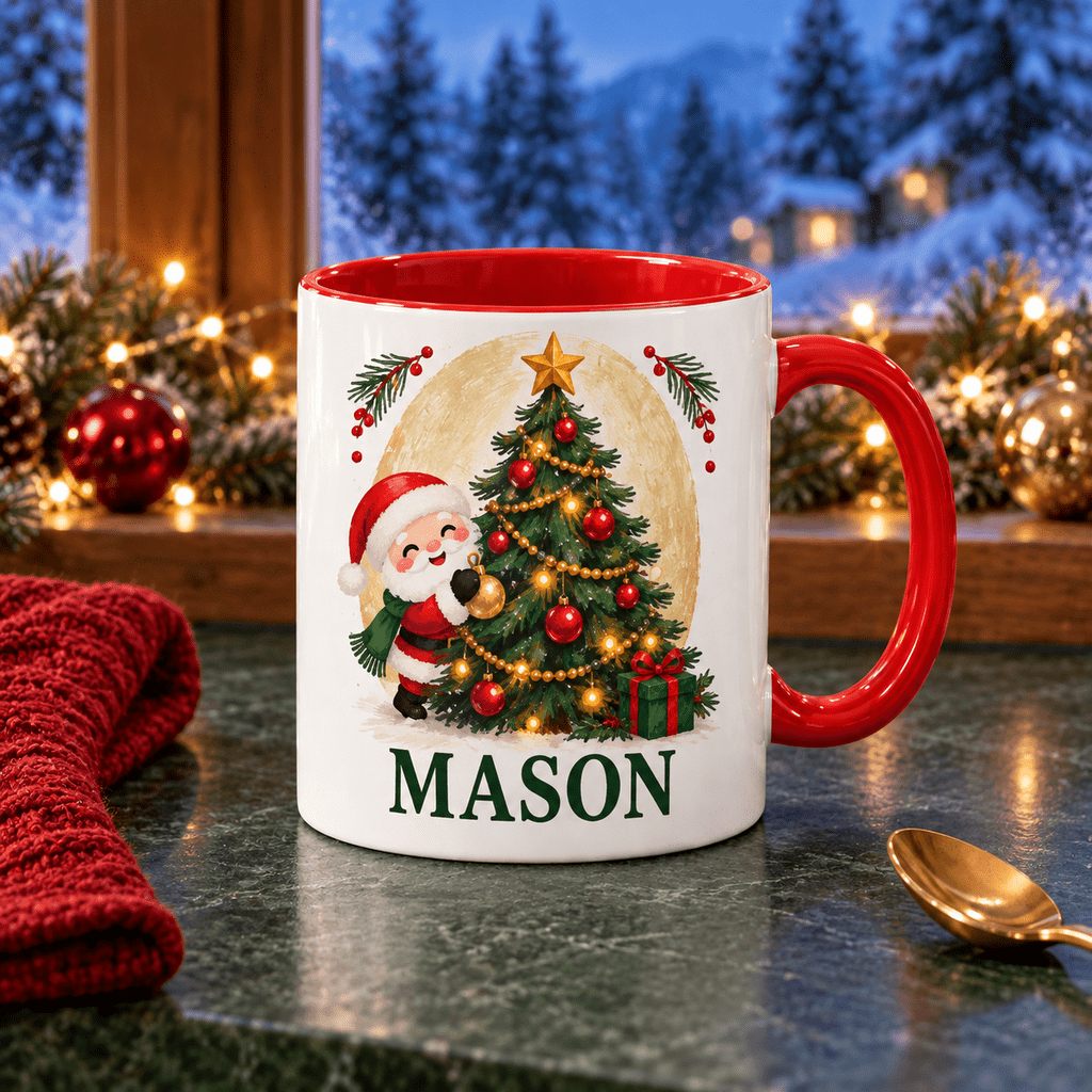 Santa Items Personalized Santa Tree Mug, Red Green Gold Christmas Gift - Walmart.com