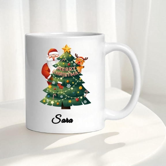 Personalized Santa and Christmas Present Sack Mug Customized with Son daughter Name Lightweight Unbreakable Cup Microwave Dishwasher BPA and Melamine