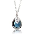 thumbnail image 1 of Personalized Sapphire Necklace, September Teardrop Birthstone Necklace, Bridesmaid Necklace, Custom Initial Necklace, Birthday Gift for Her - 18" Rose Gold Plated, 1 of 5
