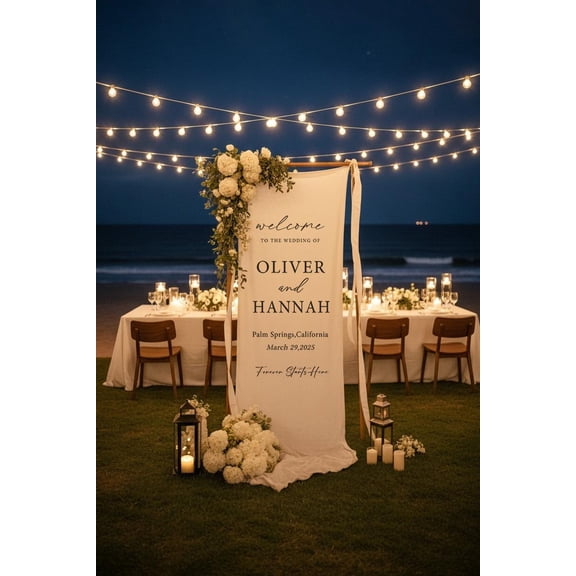 Personalized Satin Fabric Wedding Banner, Custom Welcome Sign for Ceremony, Reception and Modern Boho Decor