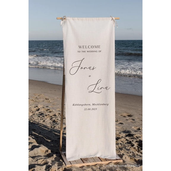 Personalized Satin Fabric Welcome Sign, Custom Wedding Banner, Engagement Backdrop