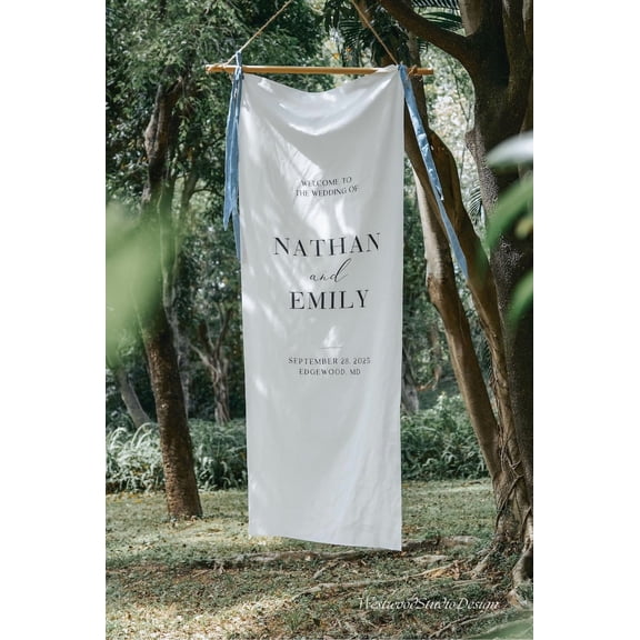 Personalized Satin Wedding Welcome Banner, Custom Fabric Sign, Birthday Anniversary Engagement Party Backdrop