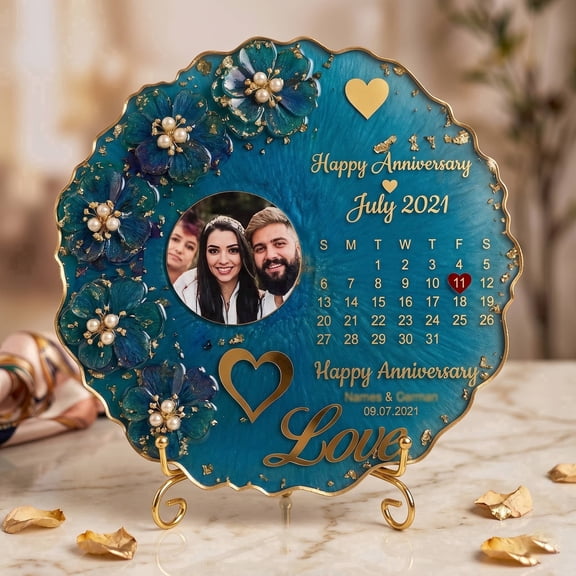Celvora Personalized Save The Date Photo Plaque, Custom Wedding Gift, Engagement Sign with Pictures, Handmade Resin Couple Keepsake