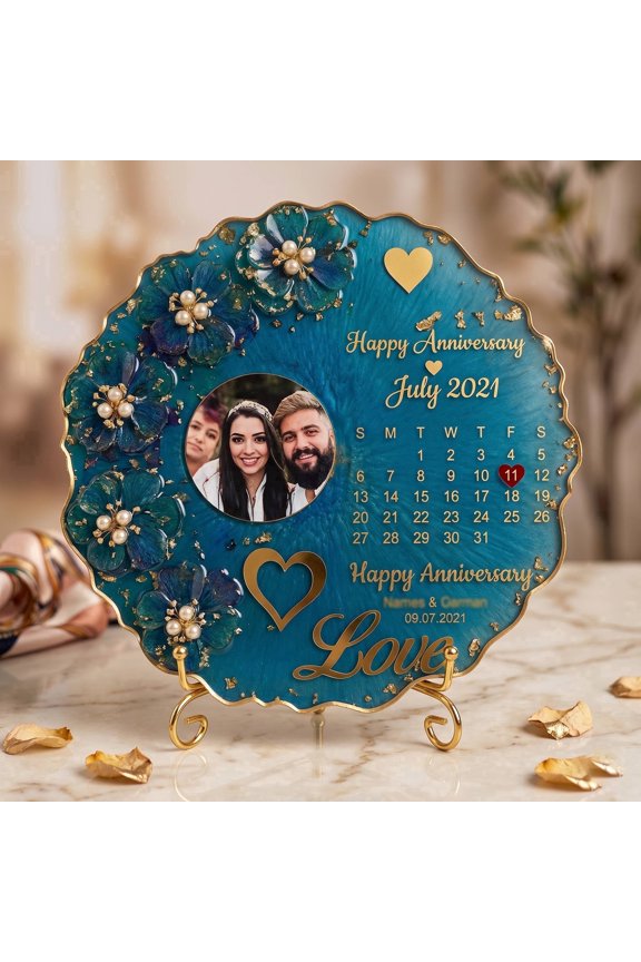 Celvora Personalized Save The Date Photo Plaque, Custom Wedding Gift, Engagement Sign with Pictures, Handmade Resin Couple Keepsake