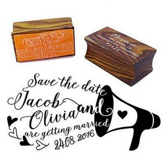 Personalized Save The Date Stamp Wood Mounted Wedding Rubber Stamp Engagement Gift