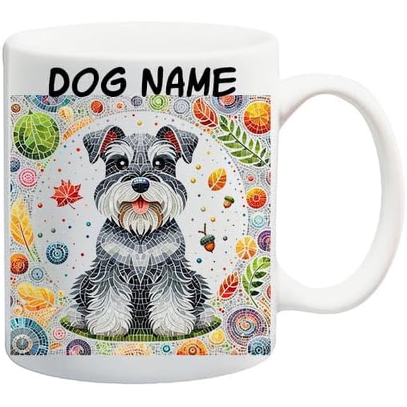 Personalized Schnauzer Dog Mug with Name, Custom Name Coffee Cup Picture Of Schnauzer Dog Stained Glass Effect, Tea Cup Gift for Pet, Gift for Him or Her Oig1 18 11 Oz White Ceramic Coffee Mug 333915