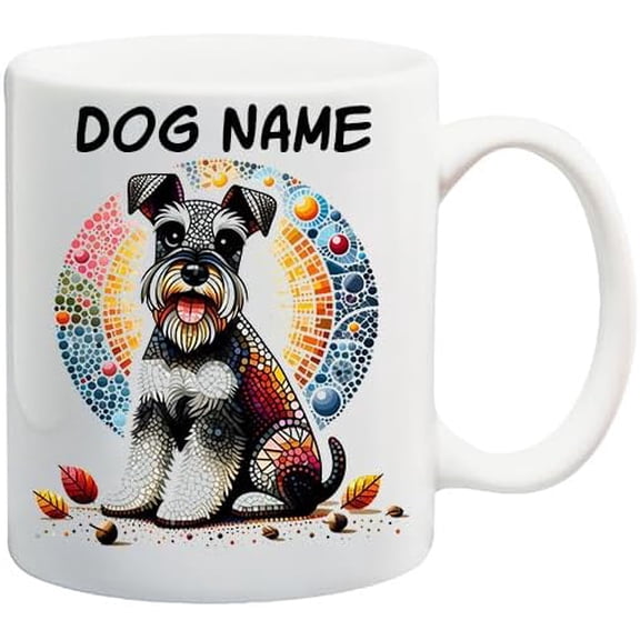 Personalized Schnauzer Dog Mug with Name, Custom Name Coffee Cup Picture Of Schnauzer Dog Stained Glass Effect, Tea Cup Gift for Pet, Gift for Him or Her Oig3 49 11 Oz White Ceramic Coffee Mug 246139