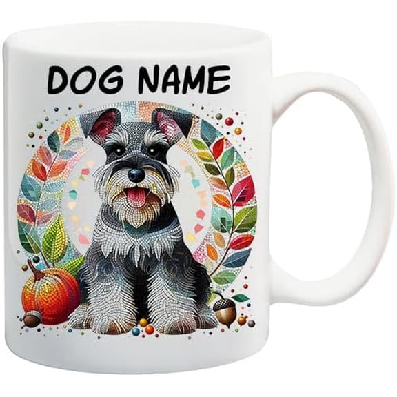 Personalized Schnauzer Dog Mug with Name, Custom Name Coffee Cup Picture Of Schnauzer Dog Stained Glass Effect, Tea Cup Gift for Pet, Gift for Him or Her Oig4 11 Oz White Ceramic Coffee Mug 620960