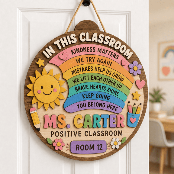 Personalized School Counselor Door Hanger Positive Classroom Wooden Office Sign for Teachers