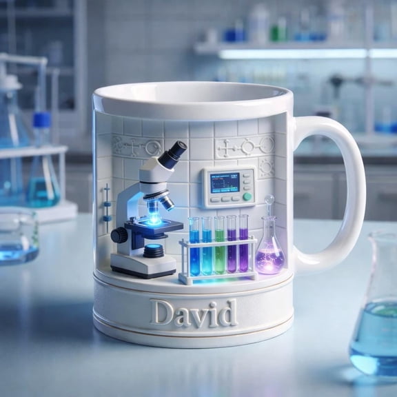 Personalized Science Lab Mug, Custom Name Scientist Gift, Chemistry Coffee Cup, Gift For Dad