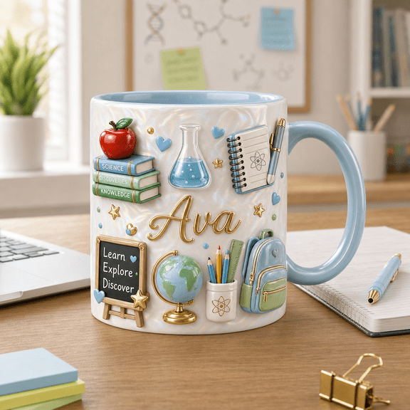 Personalized Science Student Mug with Name, Back to School Coffee Cup Gift
