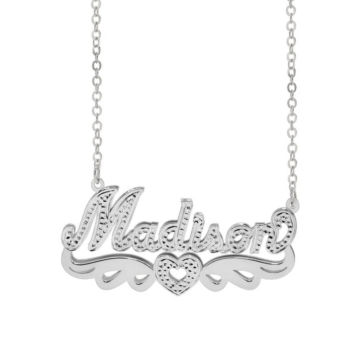 Personalized Script Double Plated Name Necklace with Beading and Rhodium with Tail and Heart in Sterling Silver, 14K Gold Plated Sterling Silver, 10K Gold or 14K Gold