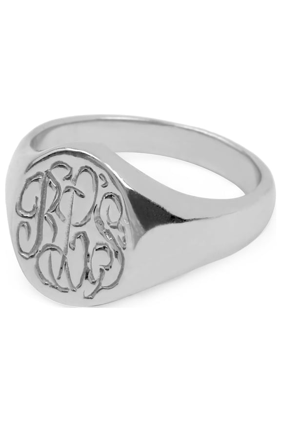 Personalized Script Monogram Signet Ring With Tapered Shank for Comfort