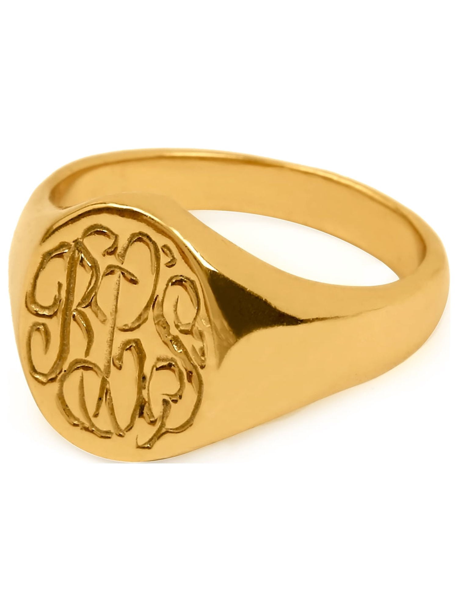Personalized Script Monogram Signet Ring With Tapered Shank for Comfort
