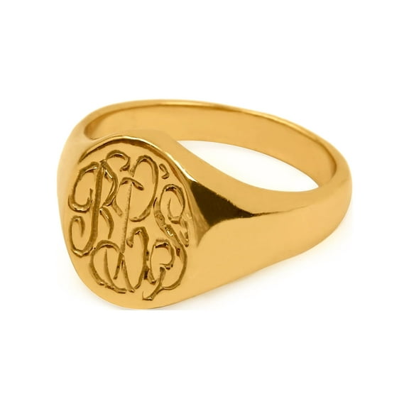 Personalized Script Monogram Signet Ring With Tapered Shank for Comfort