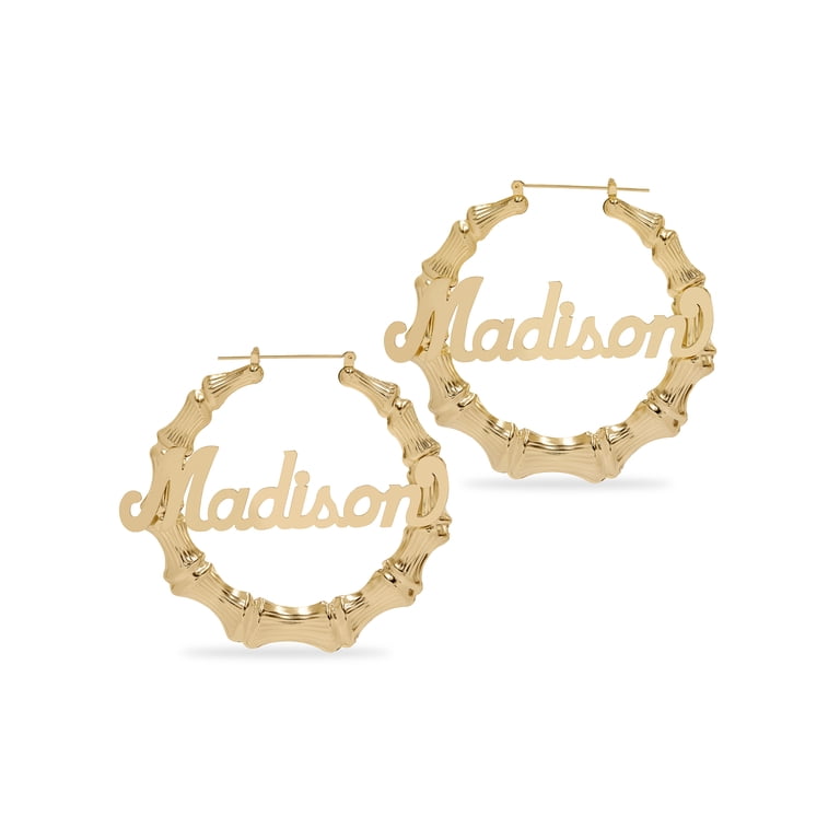 PERSONALIZED 14K GP 1.5 (small) ROUND BAMBOO NAME EARRINGS